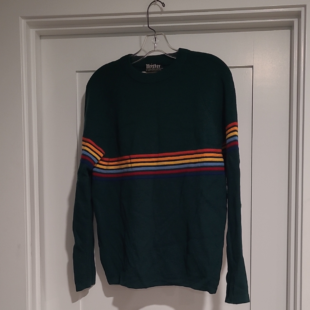 Meister Unisex Dark Green Sweater with Rainbow Stripes